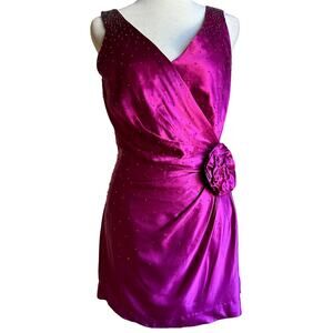WHISTLES UK | Y2K Vintage Silk Fuschia Beaded V-neck Mini Dress | US Size 4